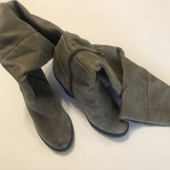 Aldo knee-high distressed leather boots size 6.5 block heel 3” Gray/ Light Green - Picture 3 of 8